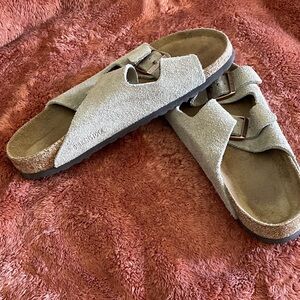 Birkenstock Taupe Suede Slip-On Sandals